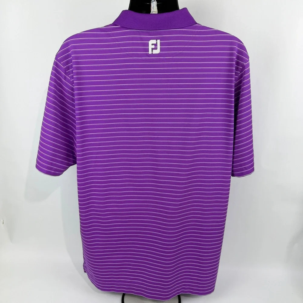 FootJoy Mens ProDry Golf Polo Shirt‎ Purple White Striped Estero CC Logo Large